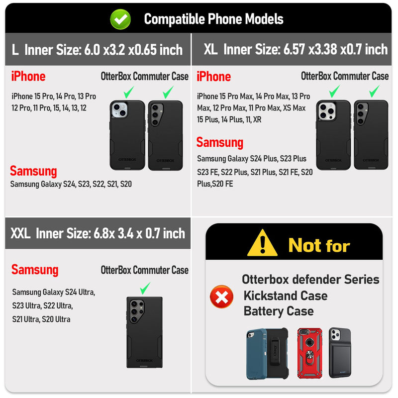 ykooe Genuine Leather Phone Holster for All iPhone Pro Max Plus (15 14 13), Galaxy S24 Plus, S23 Plus Cell Phone Belt Holder with Belt Clip (Fits Otterbox Commuter Case on), Black -XL XL