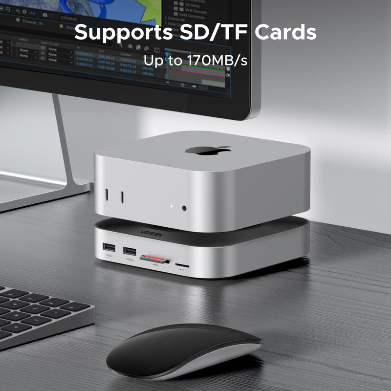 UGREEN Mac mini M4 Dock and Stand DP Hub for Mac mini M4 and M4 Pro 2024 with M.2 NVMe SSD Enclosure, 4K144Hz DP,10G USB A/C, SD/TF, Audio