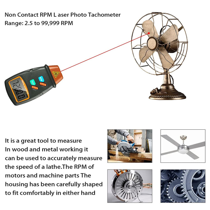 PNGOS Professional Digital Tachometer Chainsaw Non-Contact Tachometer Laser Tachometer Digital Tachometer Measuring Range 2.5RPM ~ 99,999RPM