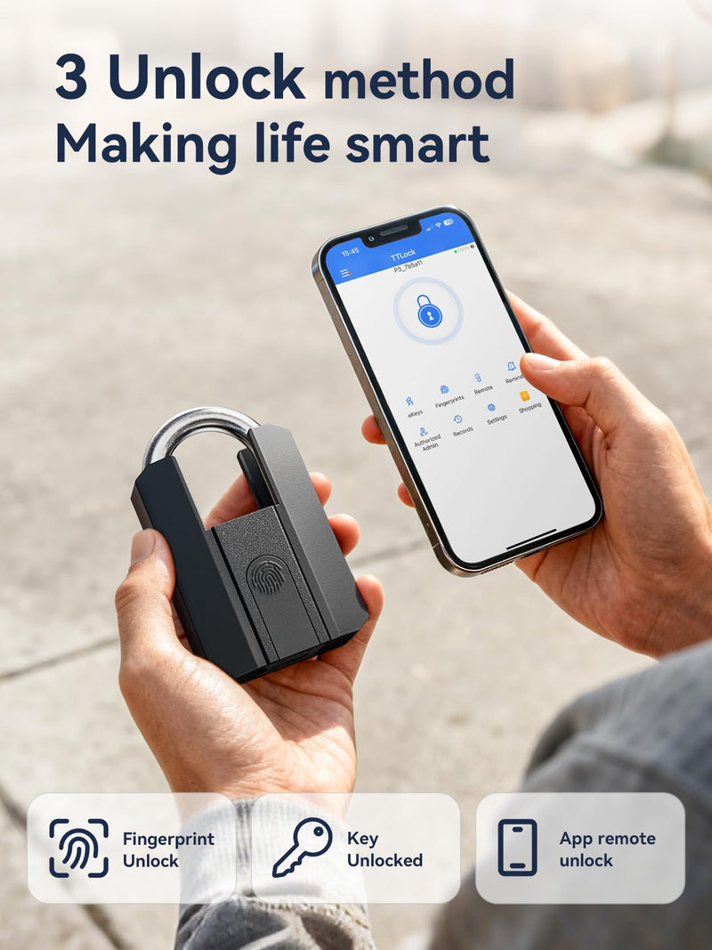 NexusLab Heavy Duty Smart Padlock with Key-Fingerprint & App, Rechargeable, 1-Year Standby(500mAh), IP67 Waterproof, 50 Fingerprints,Ideal for Fence, Locker, Shed, Pool, Gate & Warehouse Security