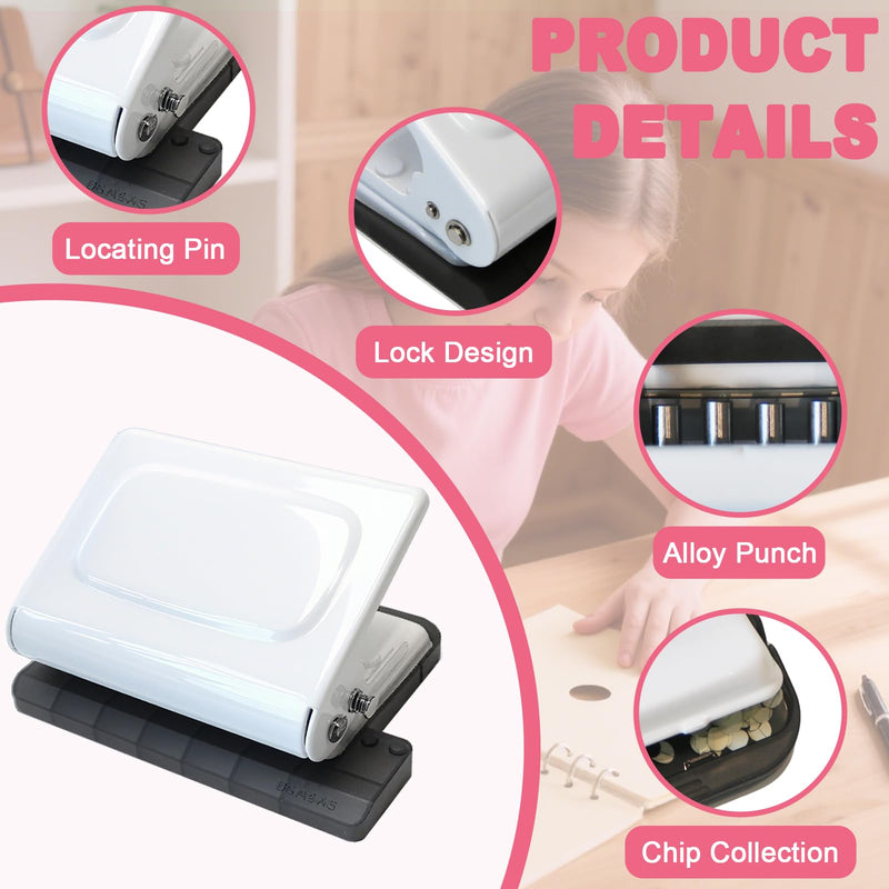 10 Hole Punch Binding Machine for Planner, Manual Binding System with 10 Multi-Color Binder Rings for Making 26 Holes on B5, 30 Holes on A4, 20 Holes on A5 Book, 10 Sheet Capacity - White