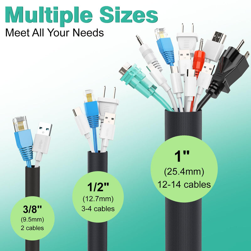 Dog and Cat Cord Protector 10ft - 3/8inch, Flexible Cable Sleeve for Easy Cord Management, Protects Cables from Pets Chewing, Ideal for USB, Power, Audio and Video Cords - Black 3/8"-10ft