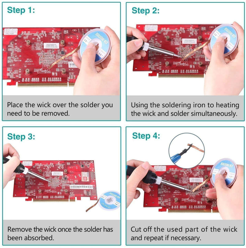 Desoldering pump set, 7 pieces desoldering pump and soldering wick kit for removing solder wicks, 1 desoldering pump & 6 desoldering braid solder wick (2.5 mm width, 1.5 m length)