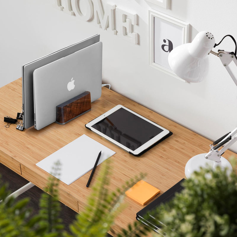 GEVO Vertical Laptop Stand for Desk - Laptop Holder for MacBook and Other Laptops - Wooden Office Desk Accessories