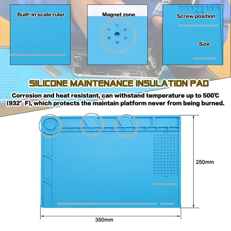 Moendergo Magnetic Silicone Soldering Mat 500°C Heat Resistant Work Repair Mat Electronics Soldering Anti-Static Mat for Soldering Guns Soldering Welding Heat Guns (350mm x 250mm)
