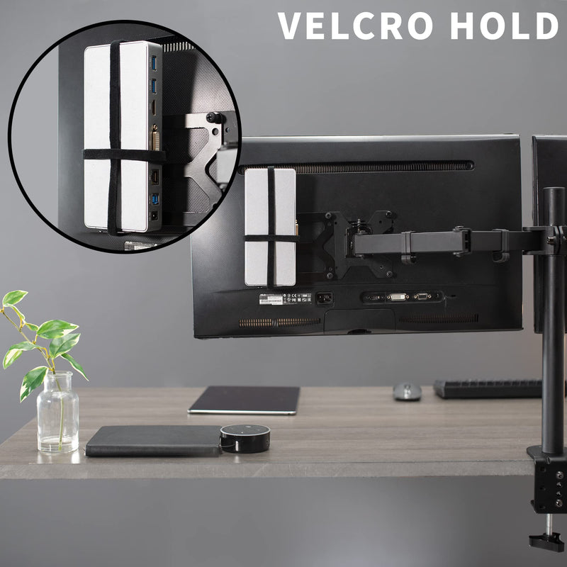 VIVO Universal Docking Station Mount for Workstation, Behind Monitor VESA Mounting, Under Desk Installation, Heavy Duty C-clamp Options, Fits Docking Stations up to 10 inches Wide, MOUNT-DS01