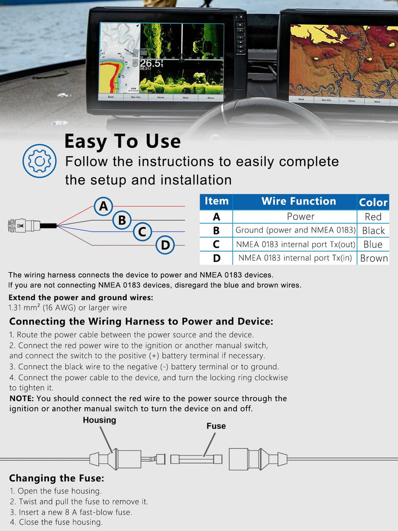 010-12938-00 Power/Data Cable Repalcement for Garmin EchoMAP Ultra 102sv, 106sv, 122sv, 126sv; Ultra2 10’’ Chartplotters, Ultra2 12’’ Chartplotters