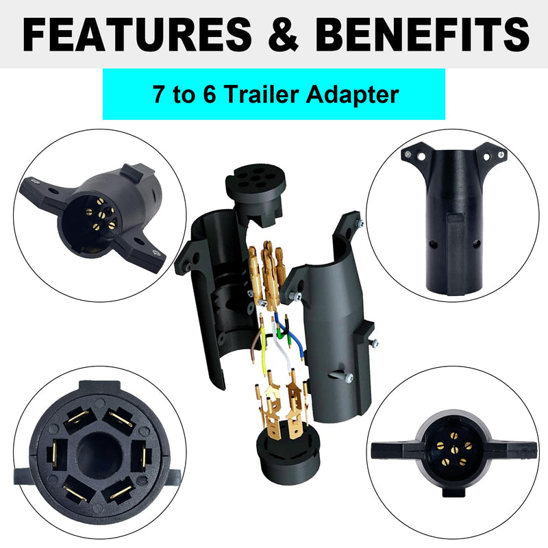 7 RV Blade to 6 Pole Round, 6 Way to 7 Way Adapter 7-Way Blade to 6-Way Round Trailer Adapter 7 pin to 6 pin Trailer Wiring Plug Adapter 7 Pin to 6 Pin Plug