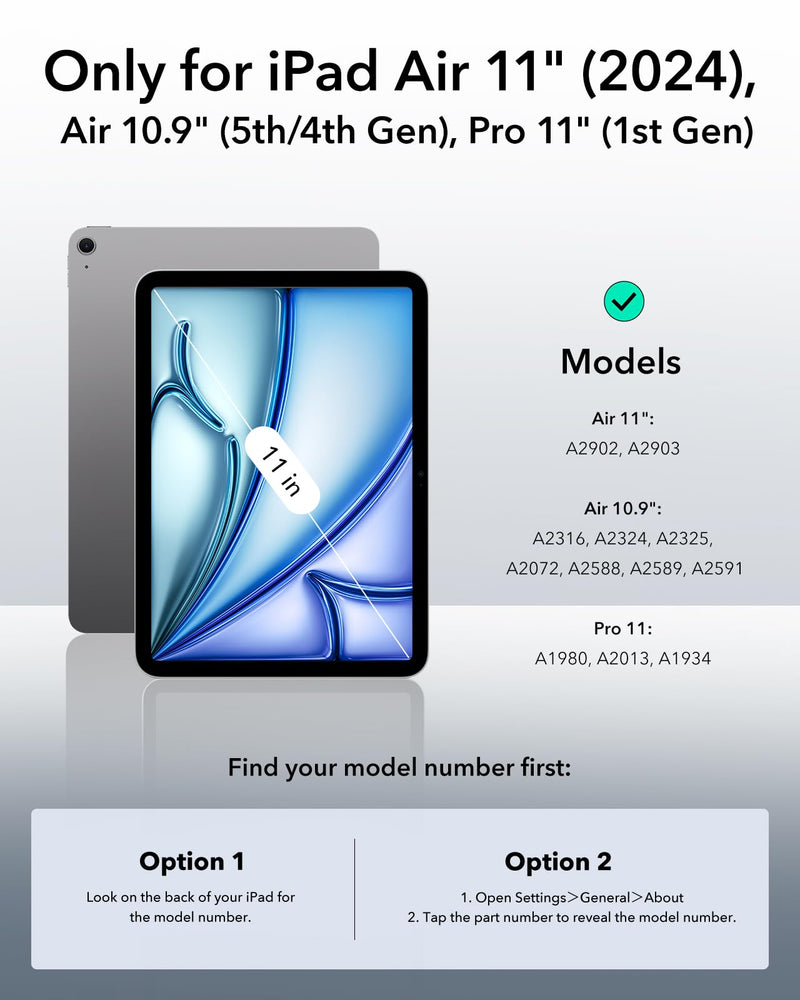 ESR for iPad Air 11 Inch Case M2(2024), iPad Air 6th/5th/4th Gen (2024/2022/2020), Powerful Magnetic Attachment, Slim Trifold Stand Case, Supports Pencil Pro&Pencil(USB-C), Durable Protection, Black
