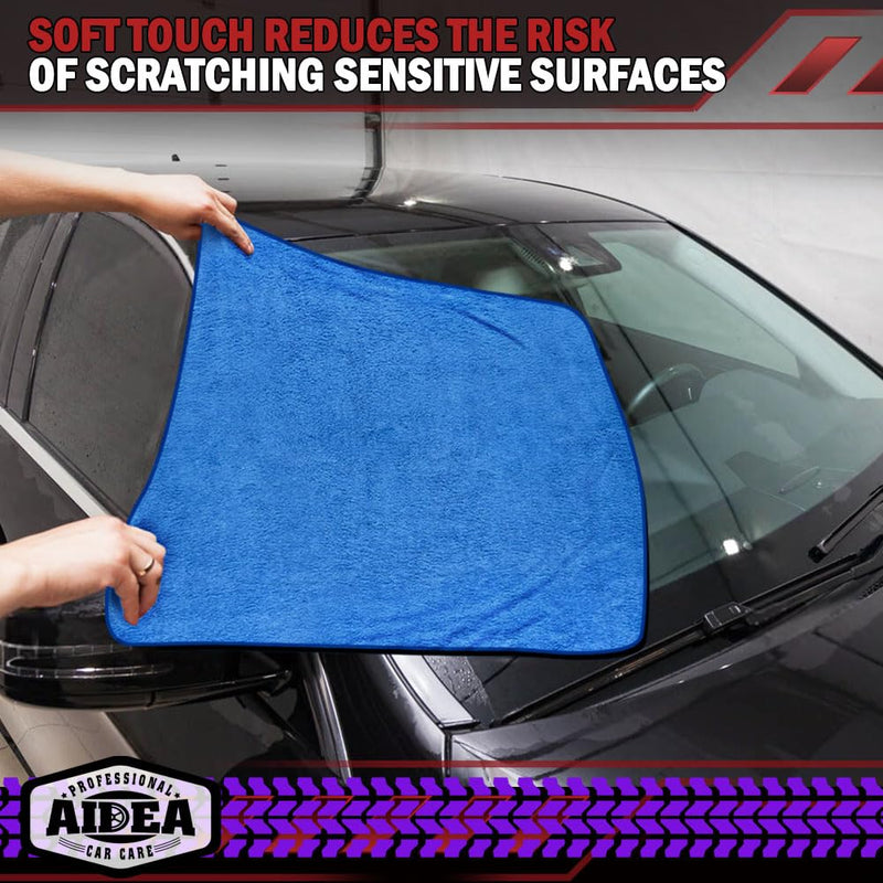 AIDEA Microfiber Towels for Cars-2PK, Large Professional Car Drying Towel, Scratch-Free, Strong Water Absorption Drying Towel for Cars, SUVs, RVs, Trucks, and Boats, 24inx 31in, Blue 2