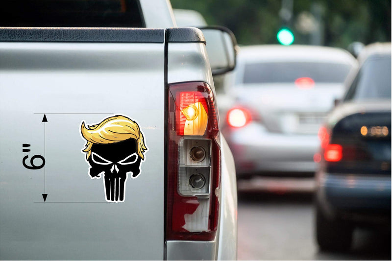 Trump Punisher with Hair Donald Trump President 2024 Magnetic Bumper Sticker Oval, Share w/Family & Friends - Political Sticker for Vehicle, Refrigerator - Car Magnet Decal - Room & Wall Decor, Gift