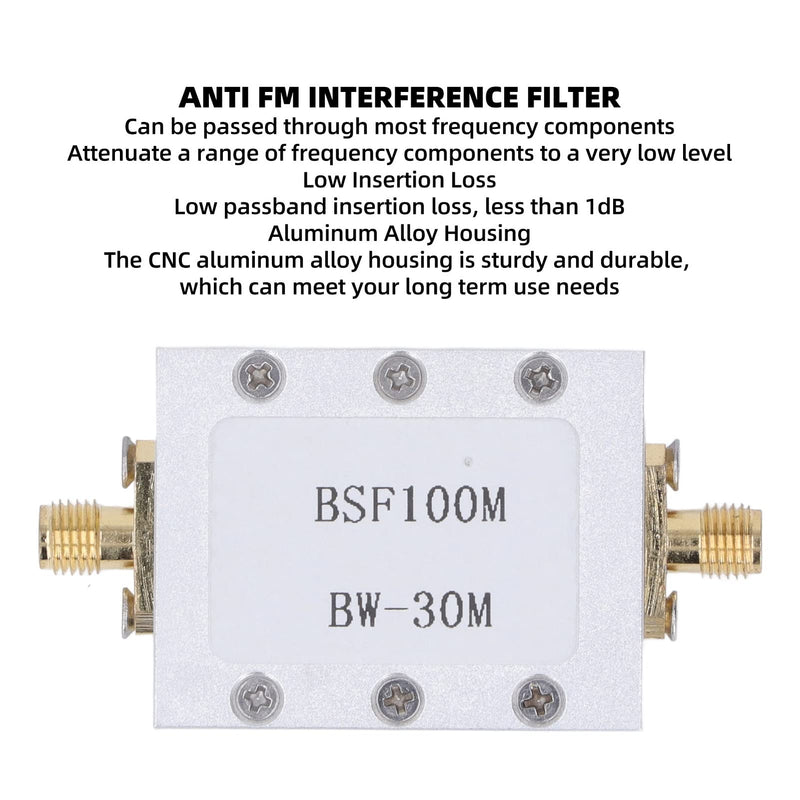 FM Band Stop Filter, 1-3000Mhz Operating Frequency, Stop Band 76-120Mhz Anti-Interference Passive Notch Filter, Broadcast FM Block Filter, To Suppress Specific Frequency Band Signal