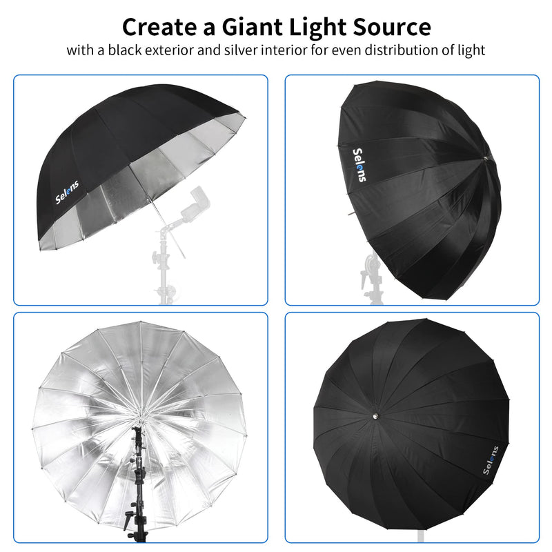 Selens 41 Inch Parabolic Umbrella with Diffuser Cover, Collapsible Black/Silver 16 Ribs Reflective Umbrella for Photo Studio Flash Speed Light 41inch Umbrella with Diffuser