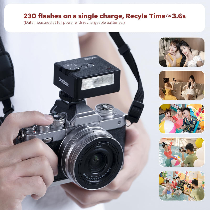Godox IM30 Mini Camera Flash, Super-Portable 78g Pocket Sized, 7 Level Dimming, GN15, 230 Full-Power Flashes 3.6s Recycle Time Compatible with Canon/Nikon/Sony/Fujifilm Camera