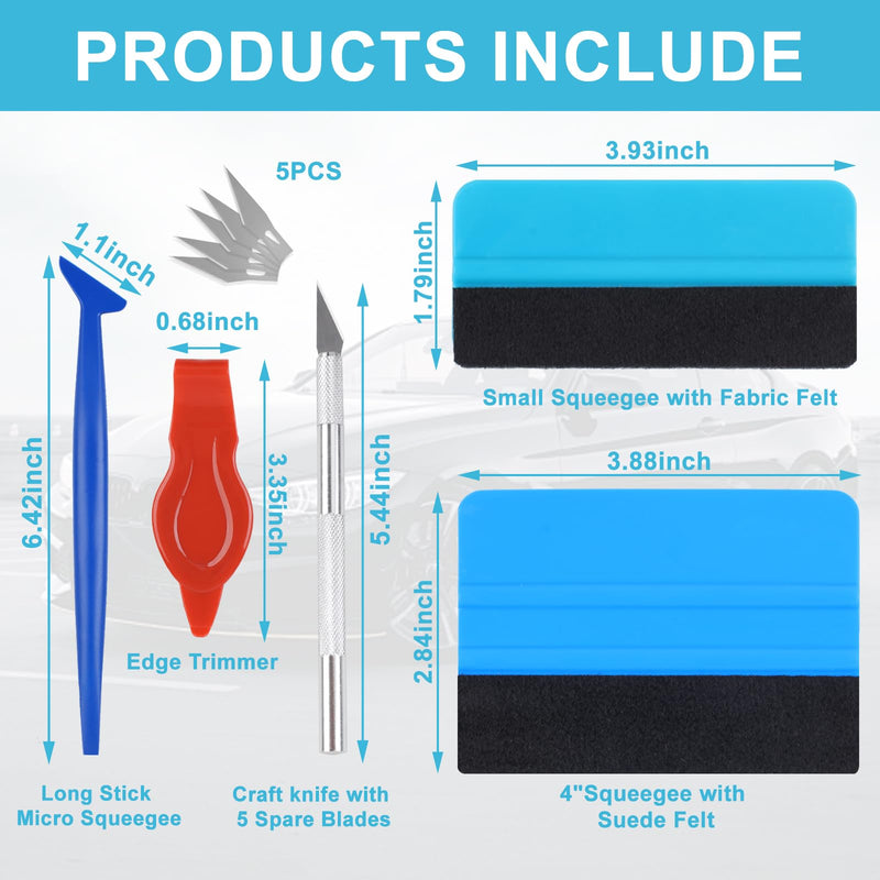 10PCS Window Tint Tools Kit, Premium Vinyl Wrap Kit, Easy to Apply Glass & Window Film Application Kit, Vehicle Vinyl Wrap Tools - 2PCS Felt Squeegee & Micro Squeegee & Craft Knife &Edge Trimmer