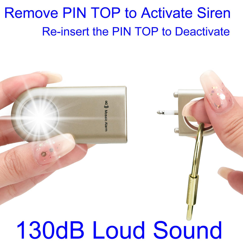 130dB Personal Safety Alarm Strobe Light. Loud Sound Keychain Siren with Carabiner for Women, School Children, Night Runners, Hiking. Bear Alarm Deterrent. SOS Emergency Self Defense Alerts. Glod Gold