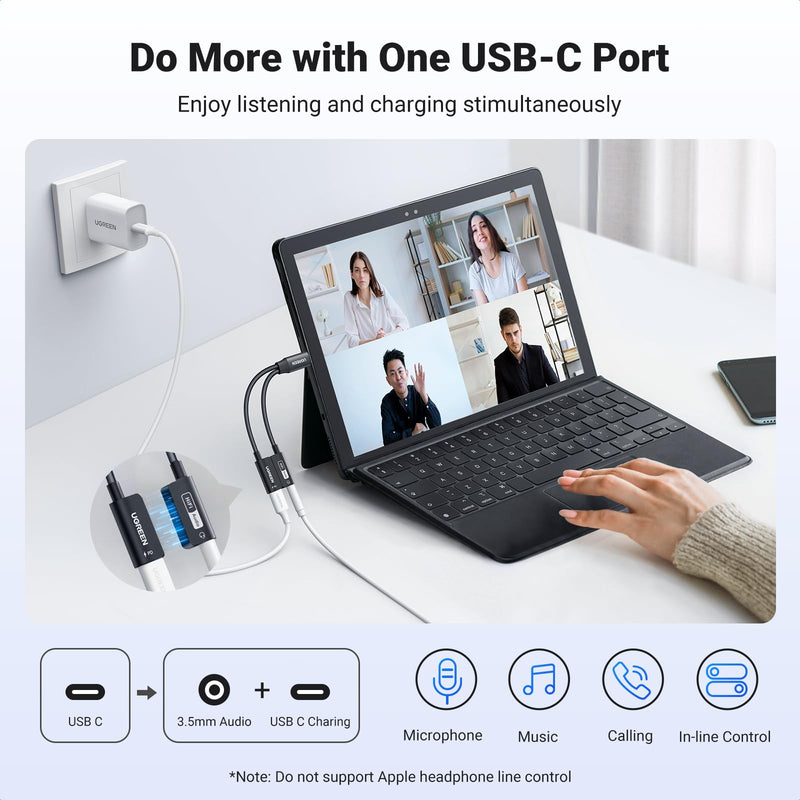 UGREEN Magnetic USB C to 3.5mm Audio Adapter and Charger 2 in 1 Hi-Res 32bit/384kHz Aux to USB C with PD 60W Fast Charging Dongle Cable for iPhone 15 Pro Max, Galaxy S24 Ultra, Pixel 8, iPad Pro/Air