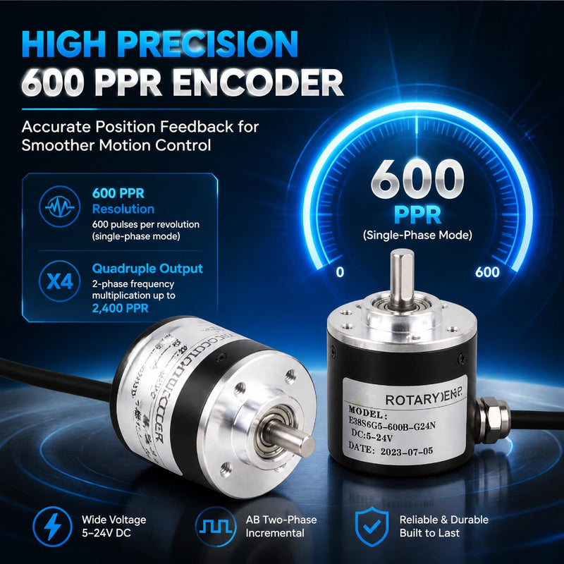 Incremental Encoder, Encoder Arduino, Rotary Encoder, Rotary Encoder, Rotary Encoder, Rotary Encoder 600p/r 5v-24v From 2 Phase Shaft 6 mm Incremental Encoder Optical Rotary Encoder for Measuring Speed