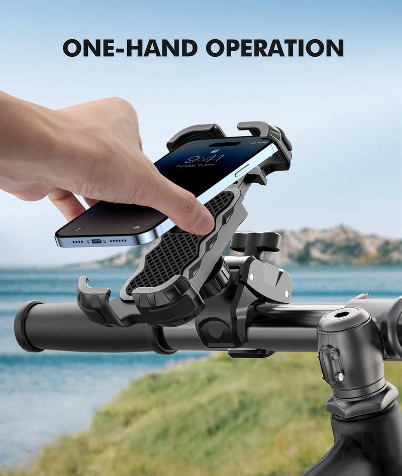 Motorcycle Phone Mount, Upgrade Bike Phone Mount [1s Lock][Secure Protection], 360° Rotatable Phone Holder for Mountain Bike/ATV/Scooter Handlebar, Compatible with iPhone/Samsung 4.7-6.7"