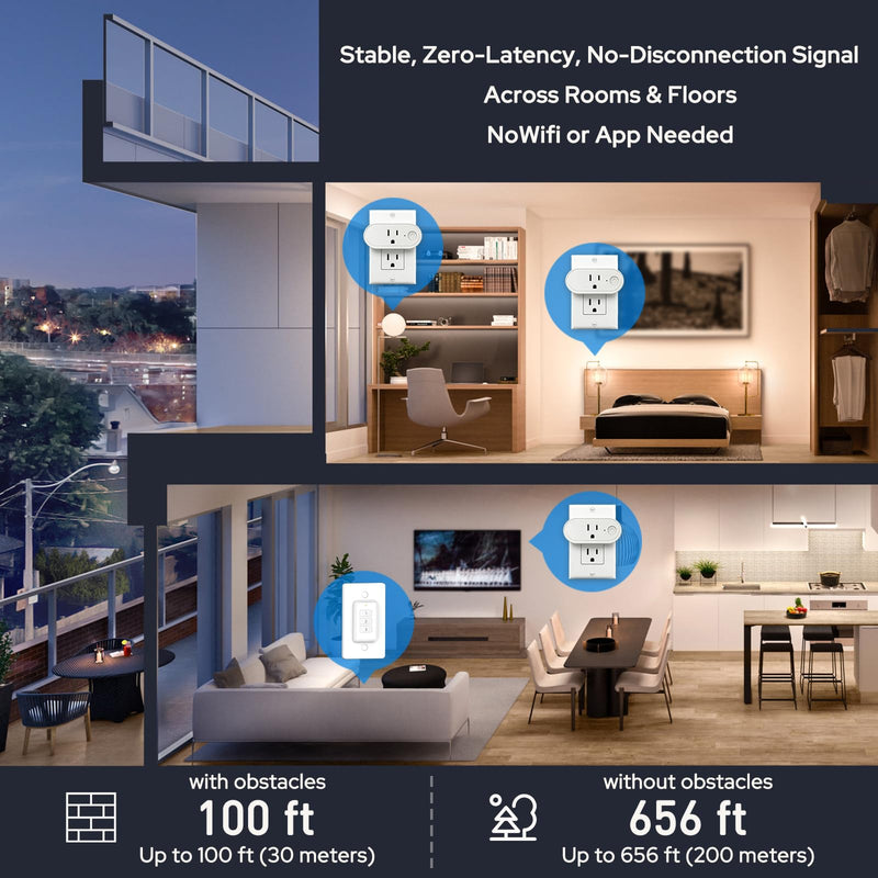 Remote Control Outlet: Wireless Light Switch with Wall Plate — Long Range — Plug in On Off Switch for Lights & Small Appliances — 1 Remote for 3 Outlets — no Wiring 3 Pack Slim Oval 15A Outlet