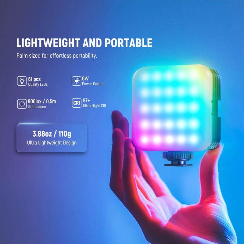 NEEWER Magnetic RGB Camera Video Light with Desk Tripod Stand & 3 Cold Shoes, Upgraded APP Control, CRI97+ 2500-8500K 2000mAh Rechargeable Photography Recording Small LED Panel Lighting, RGB62