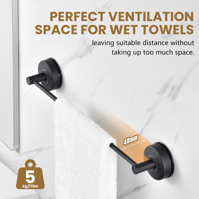 JOMOLA Towel Bar Suction Hand Towel Rack for Bathroom Stainless Steel Kitchen Towel Rail Holder Storage Hanger No Drilling Towel Bar Matte Black,22 inches 22 inch