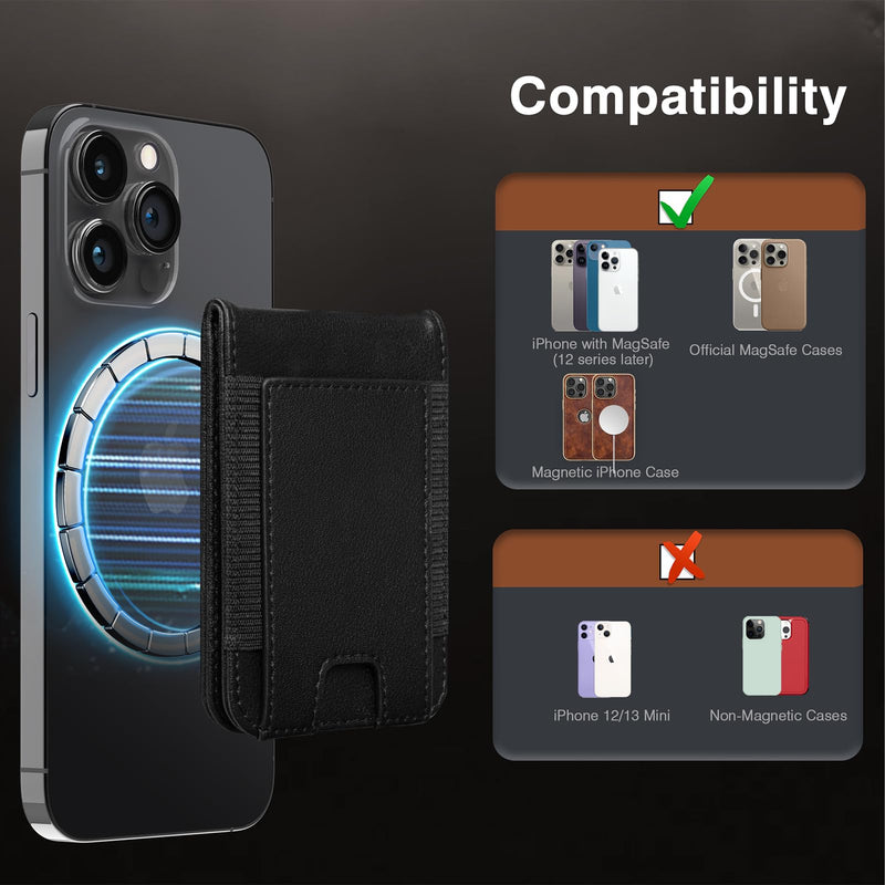 LOHASIC Designed for MagSafe Wallet, RFID Protection Magnetic Wallet 5 Card Holder with Stand, Vegan PU Leather Mens Phone Wallet for iPhone 15/14/ 13/12 Series, Not for iPhone 13/12 mini - Black
