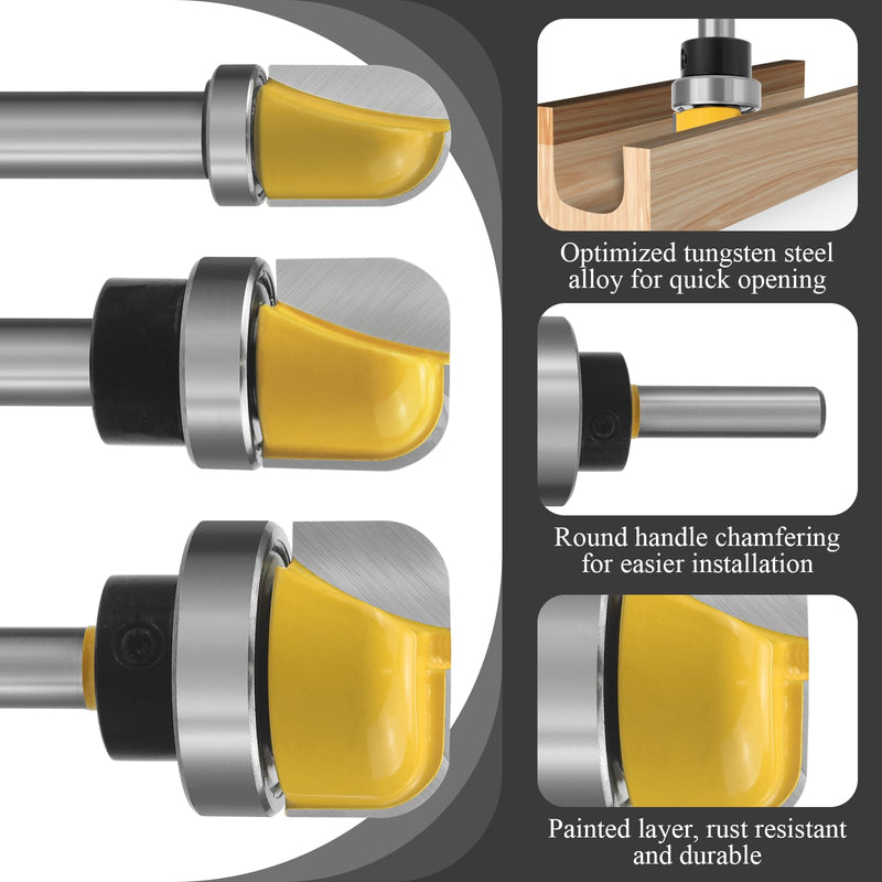 Kaelah 3 piece cutter for router set, 8 mm round cutter router bits, bowl milling bit, hollow milling cutter for woodworking shaker cutter tools cutting tool