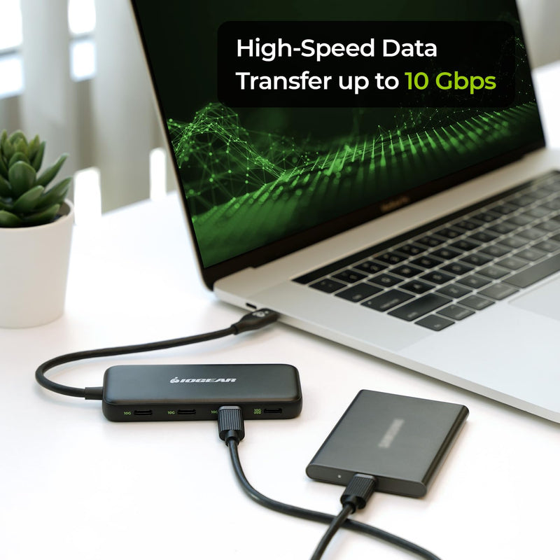 IOGEAR 4-Port USB-C Hub, USB 3.2 Gen 2 10Gbps, 100W Power Pass-Through, High-Speed USB-C Expansion Hub for SSDs, Hard Drives, Laptops, macOS, Windows (GUH3C4C)