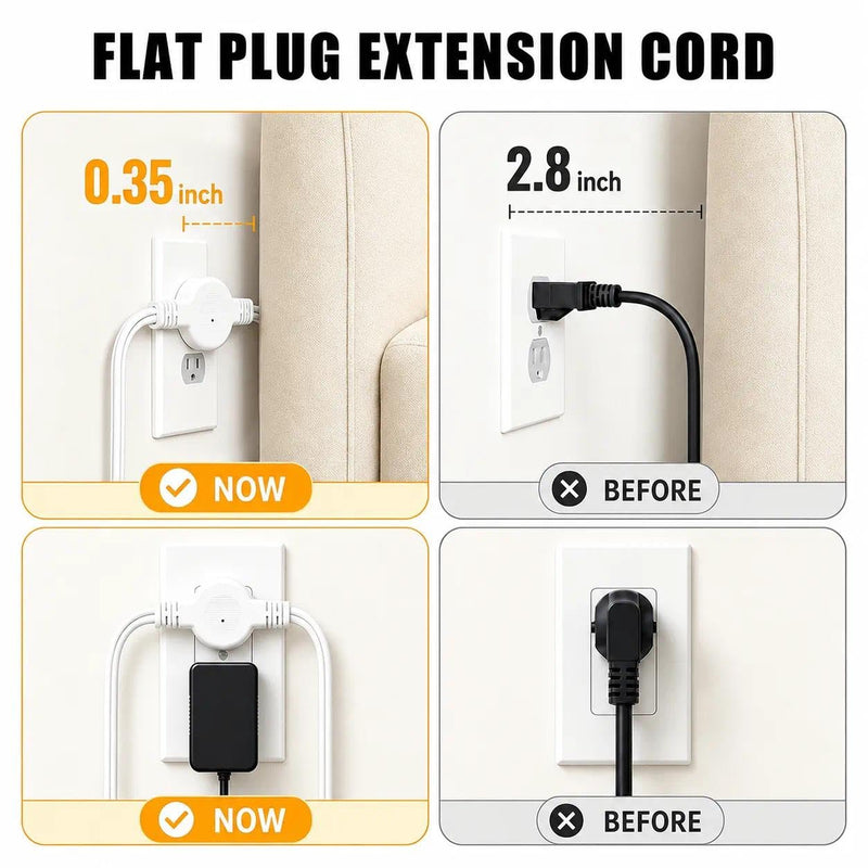 Twin Extension Cord - 20 FT Split Extension Cord, 6 Outlets and 6 USB Ports - Double Power Strip, 3 Prong and Flat Plug, for Behind Bed, Couch, Nightstands, Vanity, Furniture dual 10ft