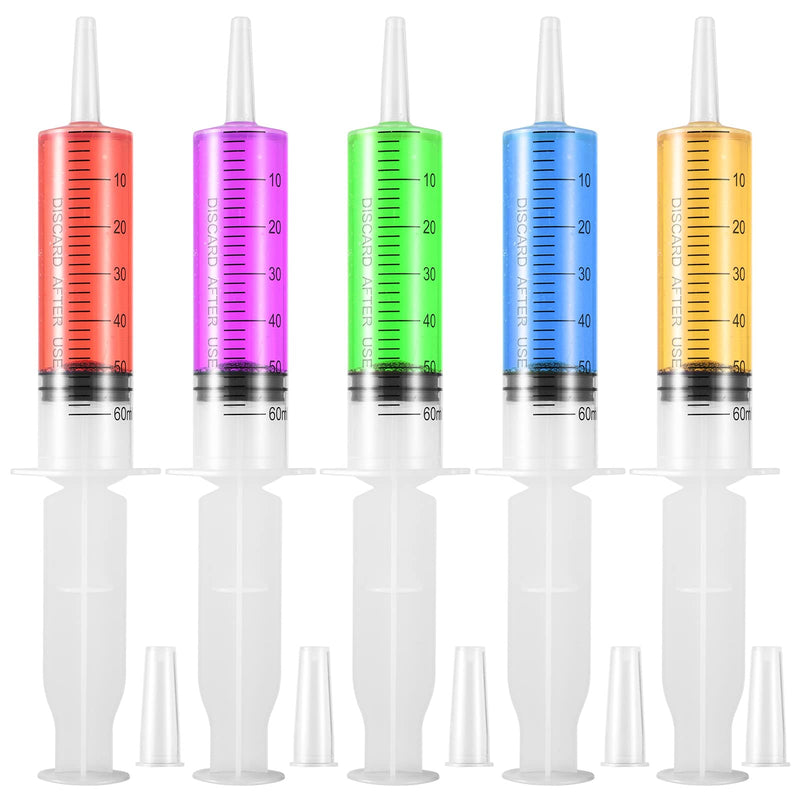 Syringes 60 ml, pack of 5 plastic syringes, plastic syringe, plastic syringe, measuring syringe, dosing syringe for industrial, liquid measurement and dispensing, animal feeding, plant watering