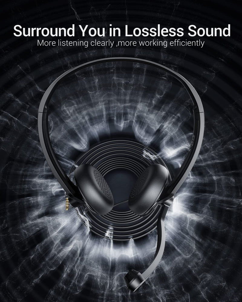 USB Headset with Microphone for PC Laptop - Wired Computer Headphones with Noise Cancelling Microphone for Home Office Online Class Skype Zoom Meetings,in Line Mute Controls USB+3.5mm Black