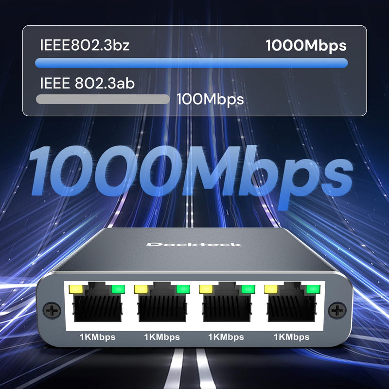 Ethernet Splitter 1 to 4 1000Mbps, Dockteck Internet Cable Splitter 1 in 4 Out High Speed Switch Network Gigabit for LAN RJ45 Port Router Switch Work with Cat5/5e/6/7/8 Cable (Silver Grey) Ethernet Splitter 1 to 4-Grey