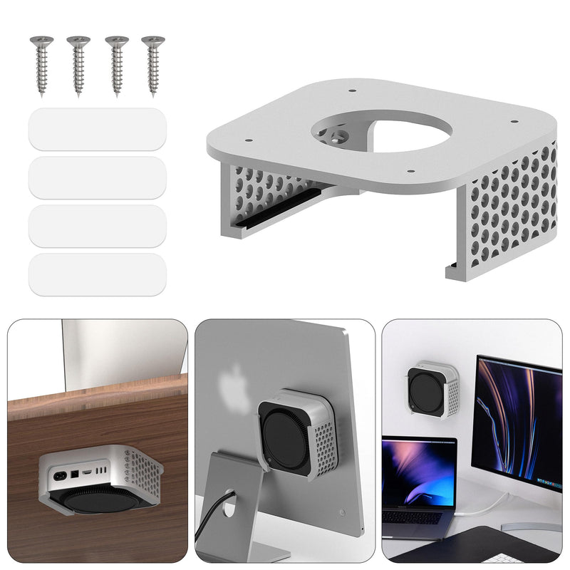 GEEKRIA Desktop Computer Under Desk Mount, Compatible with Apple 2024 Mac mini M4/ 2024 Mac mini M4 Pro, 3D Printed Monitor Mount - Wall Mount- VESA Stand- Accessories (Silver)