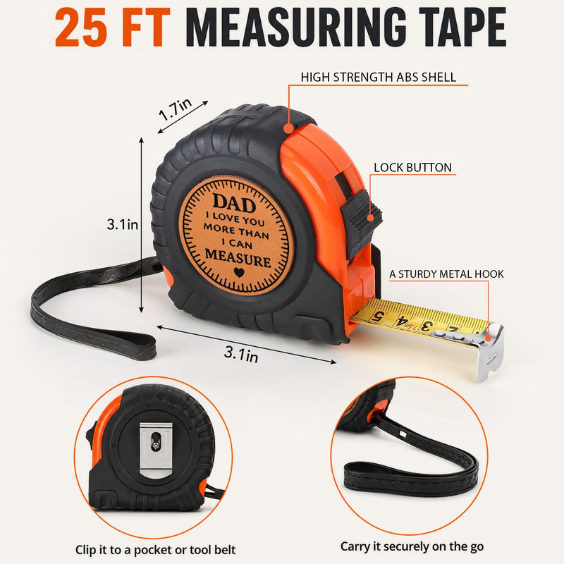 Fathers Day Dad Gifts from Daughter Son First Fathers Day New Daddy Birthday Gifts Best Dad Ever Gift Stepdad Father in Law Gift Genuine Leather Engraved 25 FT Tape Measure Useful Tool Father Present Dad Gift