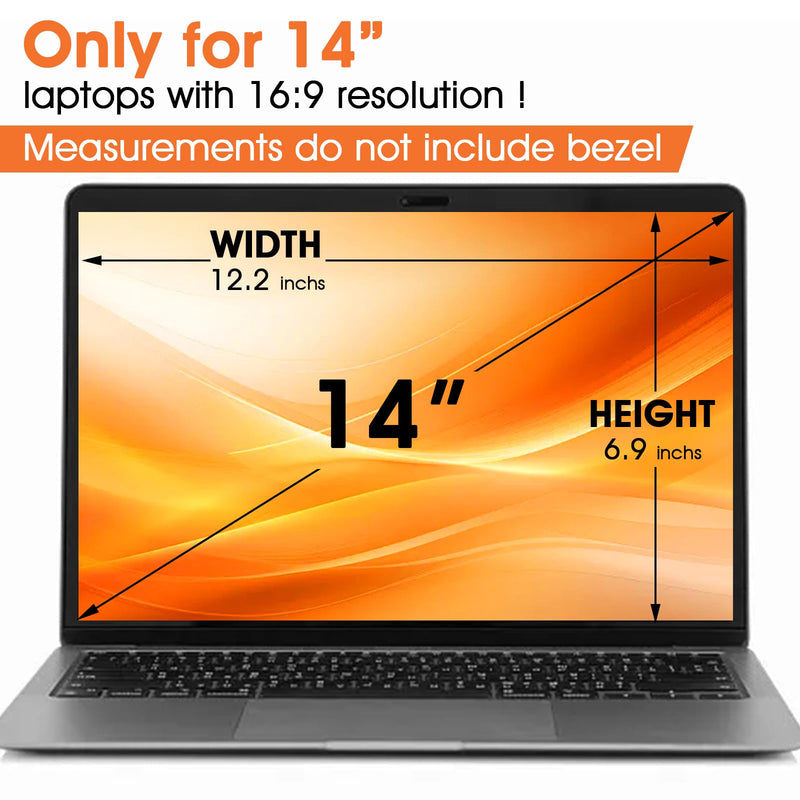 Magnetic Laptop Privacy Screen 14 Inch (Diagonal) 16:9 Display- Removable Anti-Glare Blue Light Filter, Computer Privacy Screen Shield Compatible with 14'' Hp Acer Asus Lenovo Dell Monitor 14 Inch with 16:9 Aspect Ratio