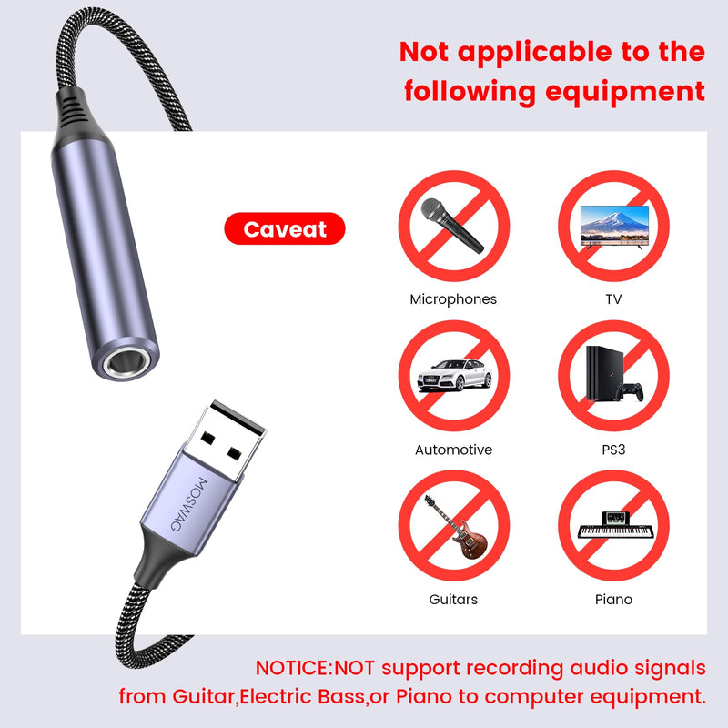 MOSWAG USB to 1/4 Jack Audio Adapter, USB to 6.35mm Female Headphone Aux Adapter with External Sound Card Compatible with Laptop, PC, Amplifier, Speaker, 6.35mm Headphone (NOT for Recording and Mic) 10 Inch/25 CM Black