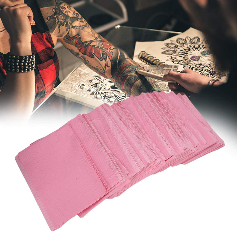 Tattoo Bibs, Pack of 125 Disposable Dental Bibs Waterproof Tattoo Cover Piercing Table Mat Nail Paper Towels Acrylic Manicure Cloths Table Cloth Supply Sheets Tablecloth Clean Pad Dental Pink