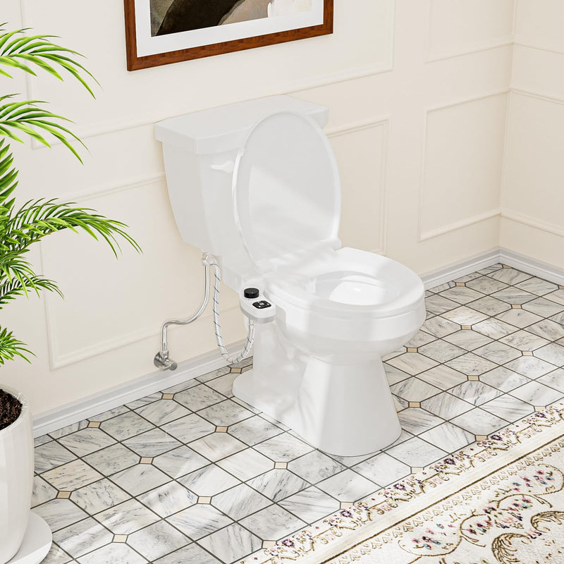PIKETS Bidet Attachment for Toilet, Dual Nozzle (Frontal and Rear Wash) Non-Electric Fresh Water Bidet Toilet Seat Attachment with Nozzle Self Cleaning, Adjustable Water Pressure (Black)