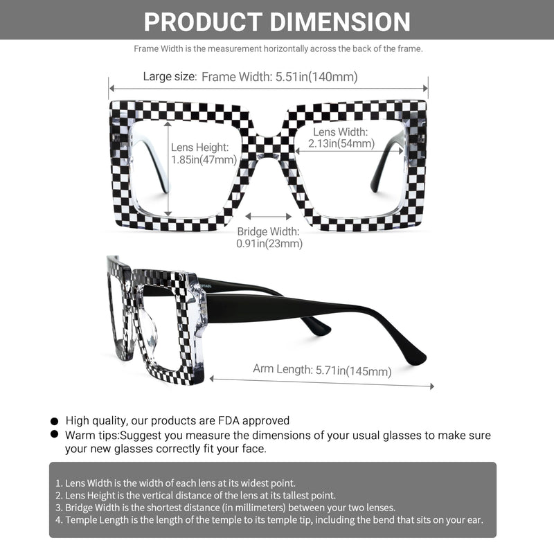 VOOGLAM Oversize Square Blue Light Glasses for Women Anti Eyestrain Dry Eyes Computer Phone TV Eyewear Ferial Black Clear