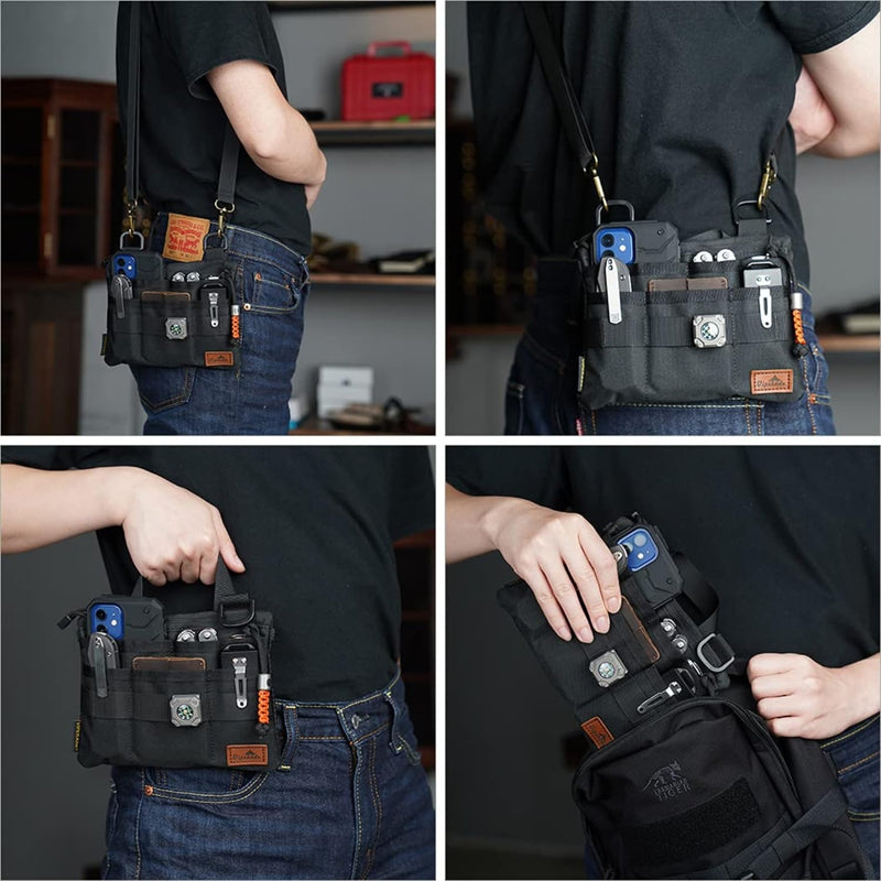 VIPERADE VE5 Slim EDC Pouch with 7 Pockets, Mens Pocket Organizer Multitool Pouch, Mini Crossbody Messenger Bag (No Strap) Black