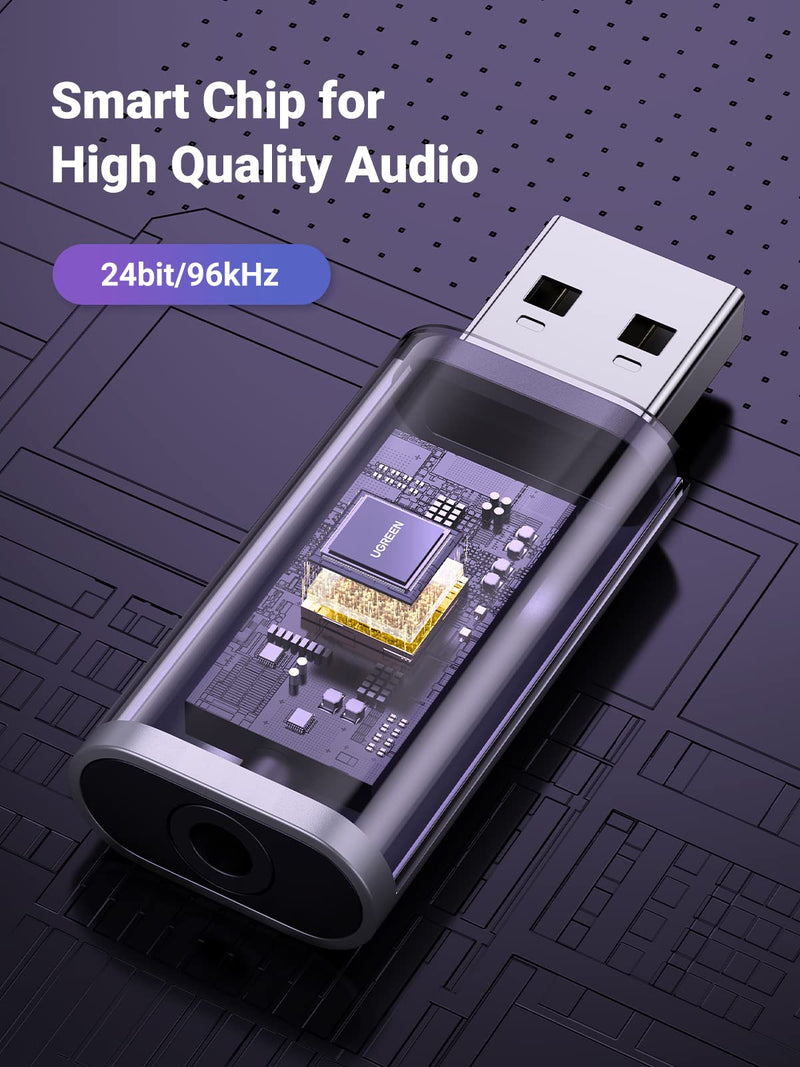 UGREEN USB to Audio Jack USB External Sound Card 3.5mm Audio Adapter 2 in 1 USB A to Aux TRRS Headphone Bundle with Aux to USB C, Type C to 3.5mm Audio Jack Cable 3.3FT