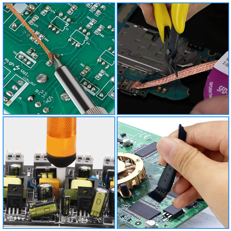 Solder sucker desoldering pump, solder sucker desoldering wick kit, including micro shear wire cutter pliers with pliers sheath, 3pcs desoldering wicks (2mm width, 3m length), 2pcs cleaning brush