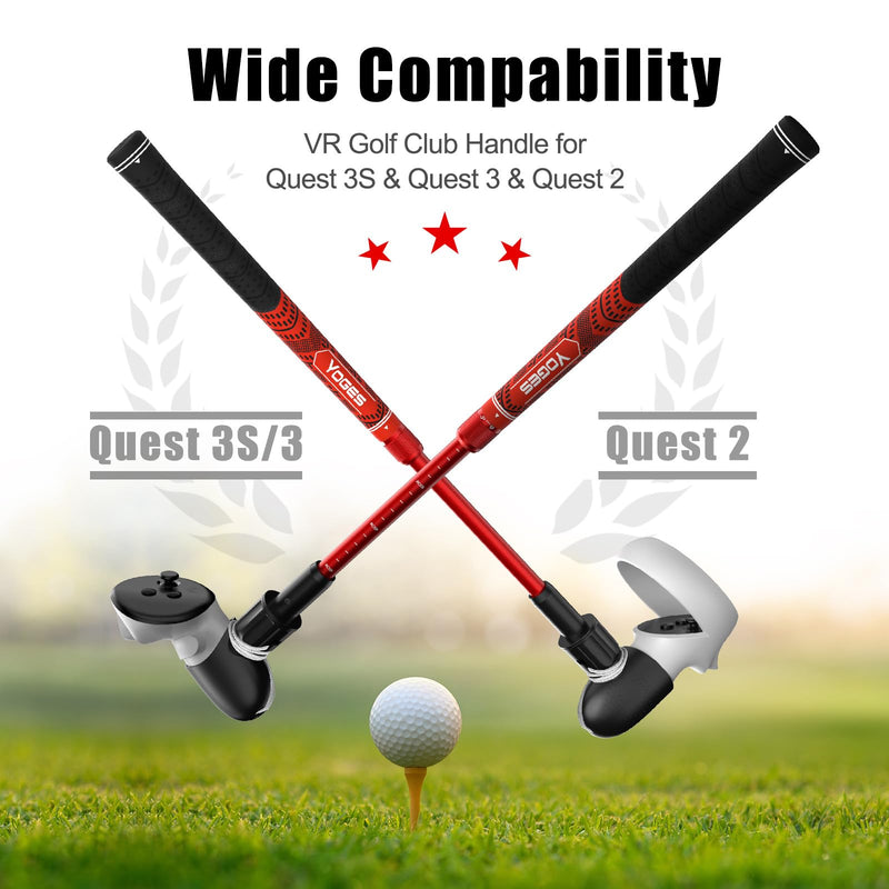 YOGES Adjustable Length VR Golf Club Handle for Meta Quest 3S/Quest 3/Oculus Quest 2, 90 Degree Virtual Reality Baseball Controller Attachment, Simulator Real Golf Game (ONLY for Right Controller) Black/Red
