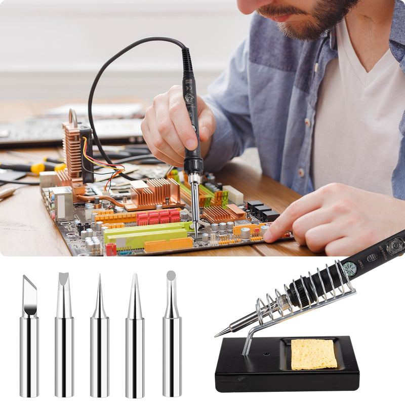 Soldering Iron Set, 60W Soldering Iron Kit, 220-480°C Temperature Adjustable | 16-in-1 Set Includes Soldering Station, 5 Soldering Tips, Solder Wire, Desoldering Pump, Electronics Soldering Kit for Professional and Hobbyist Soldering Work, Black