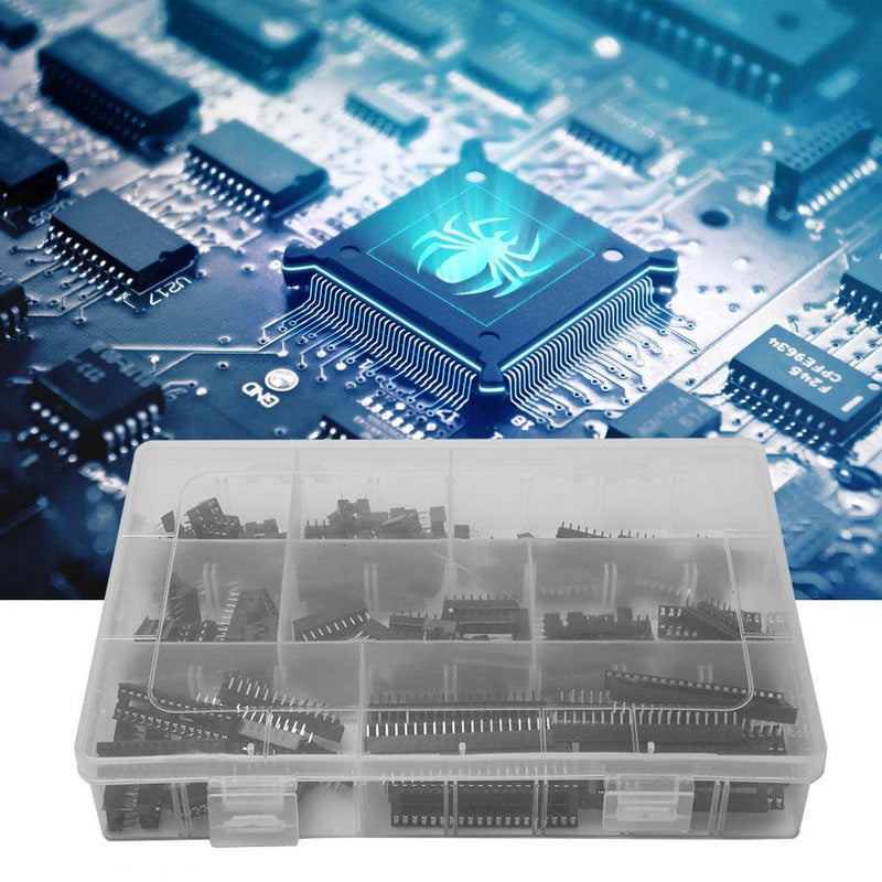 Sockets Solder 122 Pcs IC Socket Adapter Electronic Component Connector Pitch Double Row Assortment Kit for Experiments and DIY Projects DIP-8 6 14 16 18 24 28 40Pins 2.54mm
