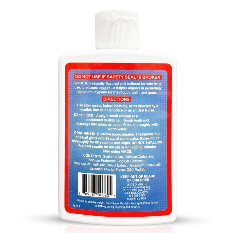 Vince Oxygenating Dentifrice - 2-1 Toothpaste & Mouthwash - Prevents Plaque Buildup - Cavity Prevention - Gingivitis - Bleeding, Receding Gums - Canker Sore - Bad Breath - Inflammation - 4oz 4 Ounce (Pack of 1)