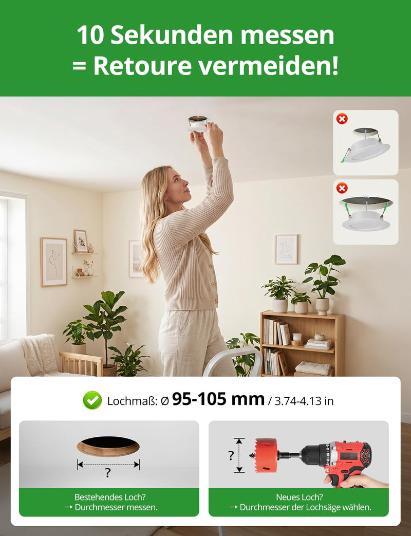 HOMEOW Recessed LED Spotlights 230 V 95 mm - 110 mm Hole Size 7 W 700 LM | Neutral White 4000K Ceiling Spot, Recessed Spot Diameter 118 mm, IP44 Recessed Lights for Bathroom Kitchen Living Room 12-Pack Neutral White 7W, 95-110 mm Hole Size