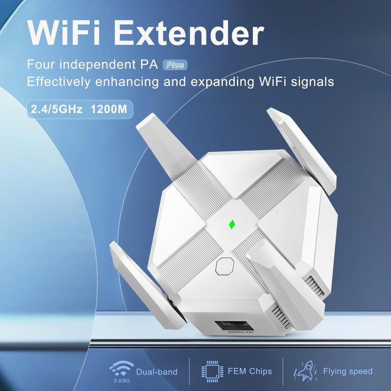 WiFi Extender Signal Booster, WiFi Booster,1200Mbps Dual Band 5GHz/2.4GHz,Wider Coverage Signal Amplifier,with Ethernet Port, Supporting 40 Devices WiFi Repeaters, Plug and Play, Easy Installation