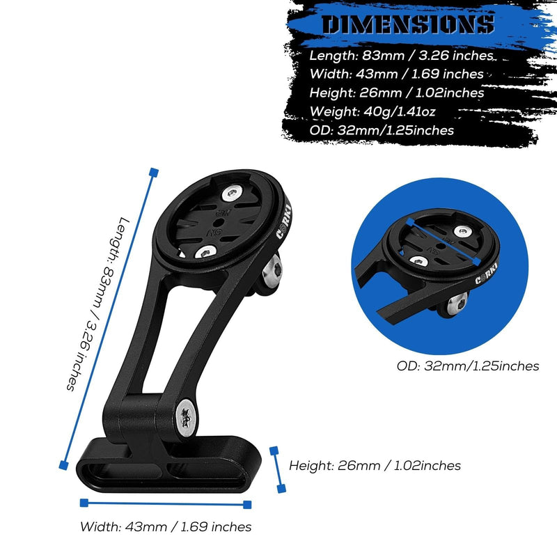corki Cycles Adjustable Angle Out Front Stem Mounted Cycle Computer Bike Mount Compatible with Garmin Wahoo Bryton Cateye Adjustable Black